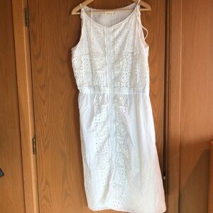 Johnny Was cotton lace eyelet sleeveless dress lined drawstring waist XL